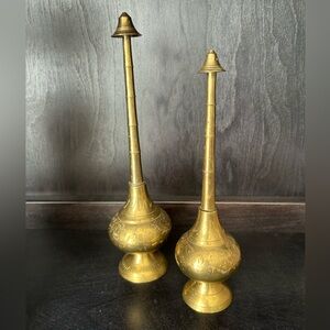 Vintage Brass Holy‎ Water Sprinkling Bottles 2 Incense Rose Water HTF Unscrew